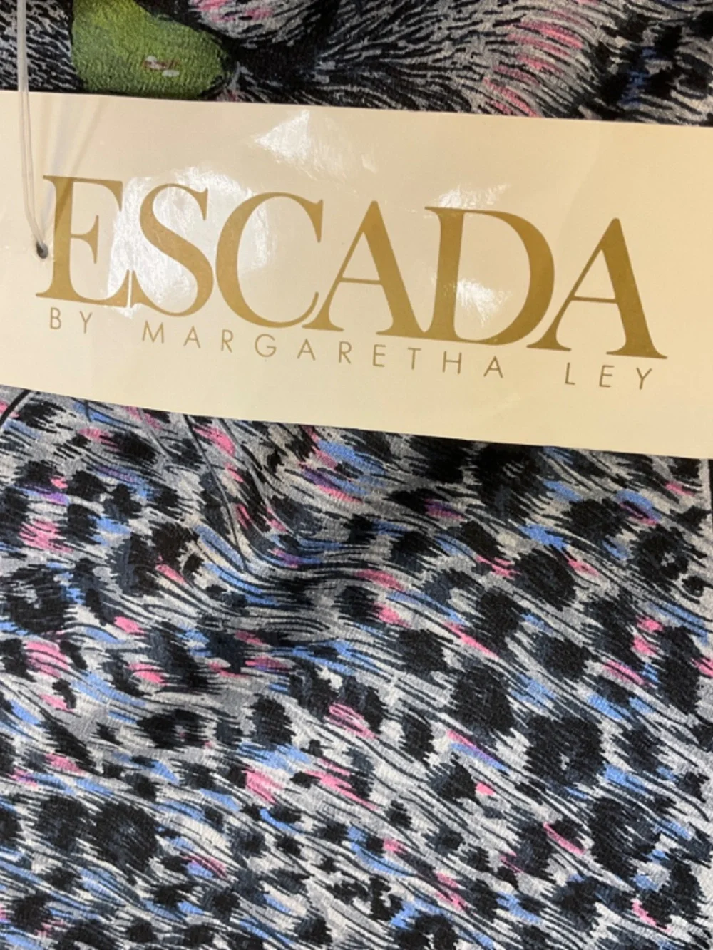 ESCADA VINTAGE BLUE / BLACK / PINK MULTI TIGER PRINT LARGE SQUARE SILK SCARF